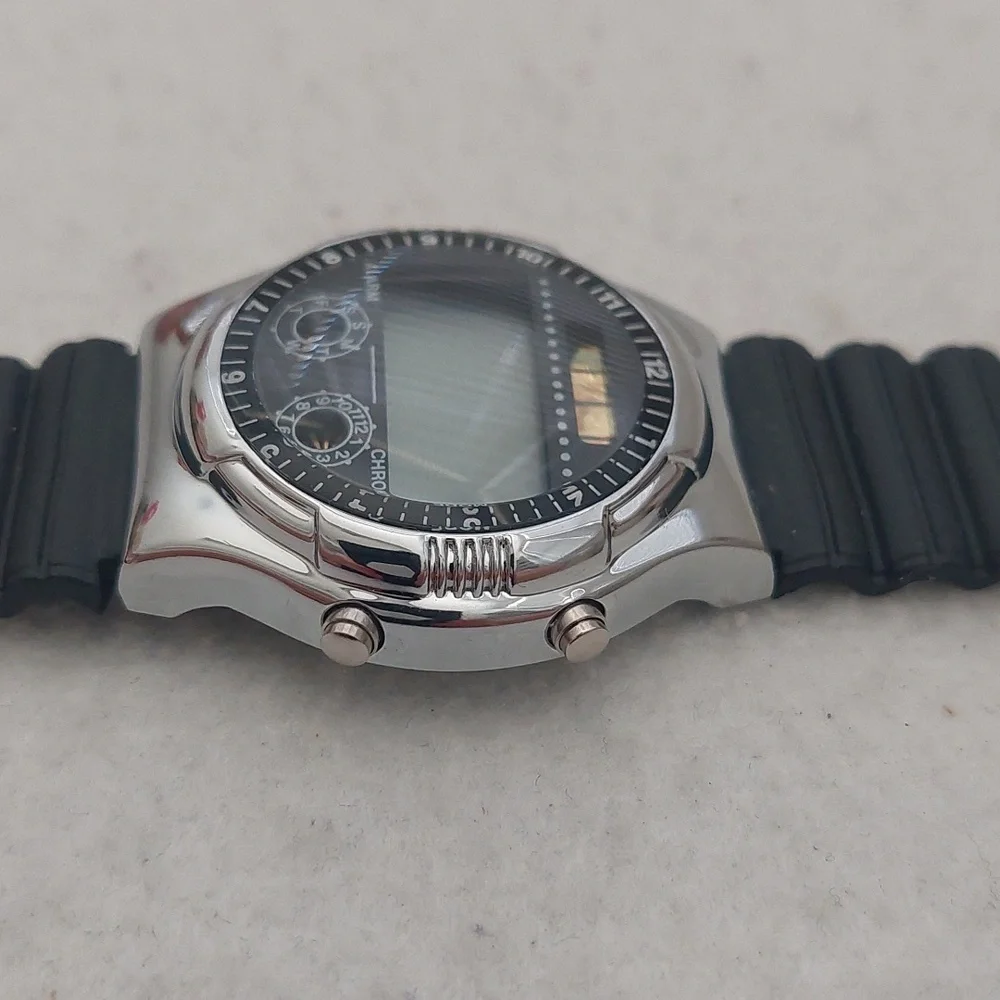 HANIG & CO. Chrome Digital Black and Silver Watch NIB
